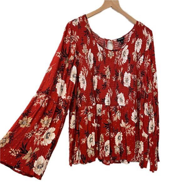 Torrid Red Floral Long Sleeved Smocked Blouse - Size 4X - Picture 1 of 7